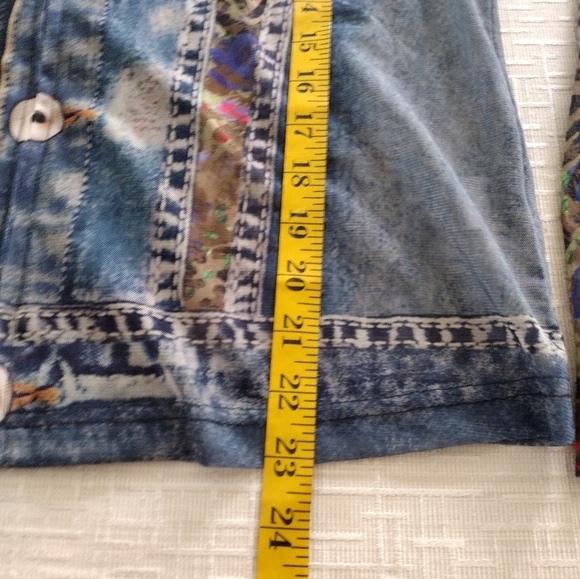 John Mark Top Womens Sz S Sheer Mesh Faux Denim Jacket Full Zip Trompe L’oeil - Picture 10 of 10